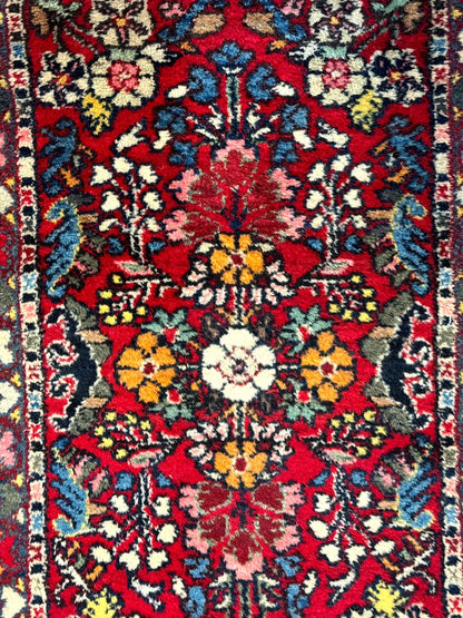 Persian Tribal Rug 2x3 Small Red Colorful Hamadan Carpet Hand Knotted Wool Antique