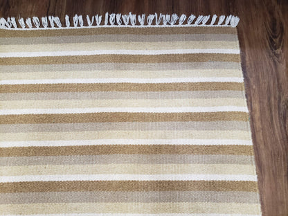 Striped Runner Rug Handmade Wool Indian Runner For Hallways 15 Ft Flatweave Farmhouse Decor