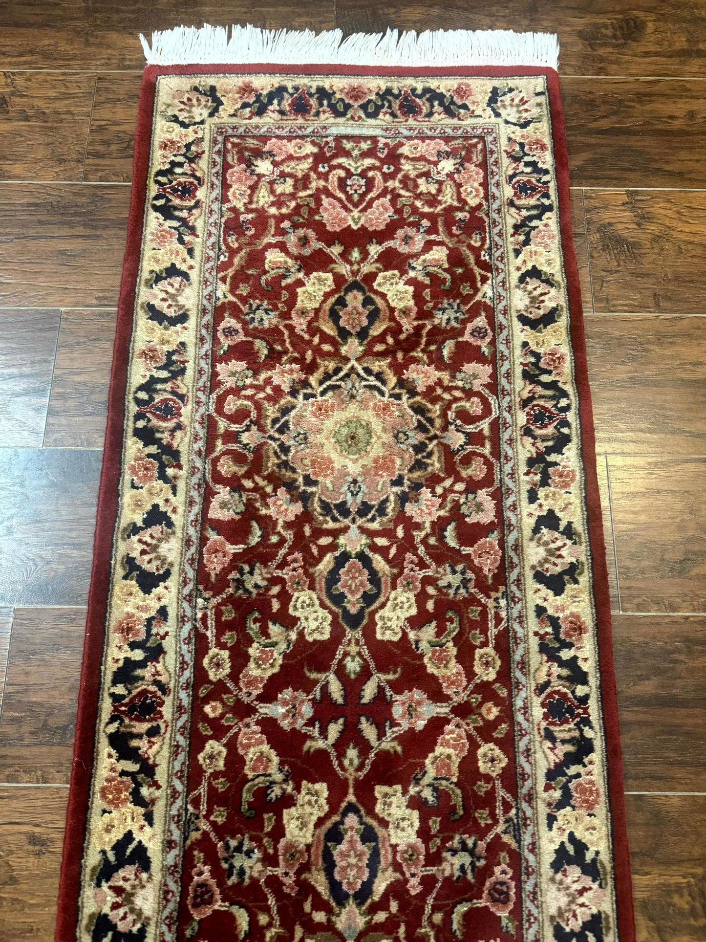 Persian Runner Rug 2x6 Hand Knotted Wool Silk Highlights Vintage Floral Medallion