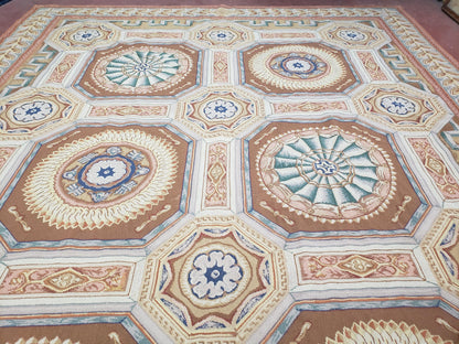 Needlepoint Wool Rug Handmade 8x14 Flatweave Panel Design For Dining Room