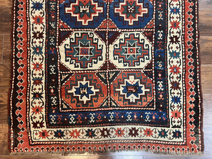 Antique Caucasian Kazak Runner Rug 4 X 9.5 Handmade Wool Hallway Carpet