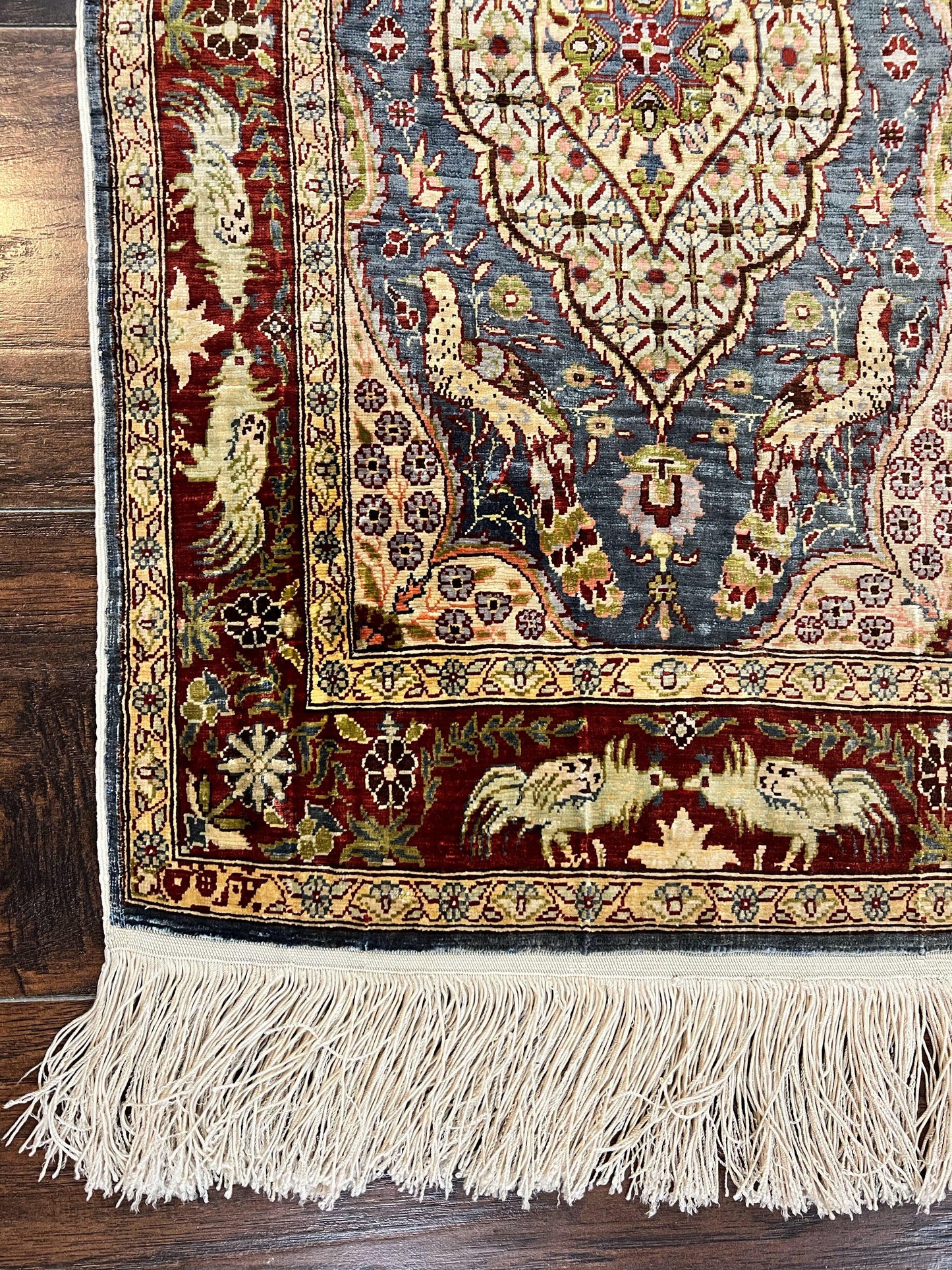 Silk Turkish Hereke Rug 2x3 Peacocks Birds Hand Knotted by Master Weaver 550 KPSI Animal Pictorial