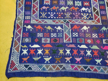 Kilim Rug Vintage Indian Wool Blue Birds Runner