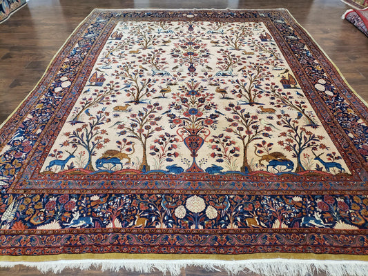 Antique Persian Kashan Tree of Life Rug 10x13 Wool Carpet