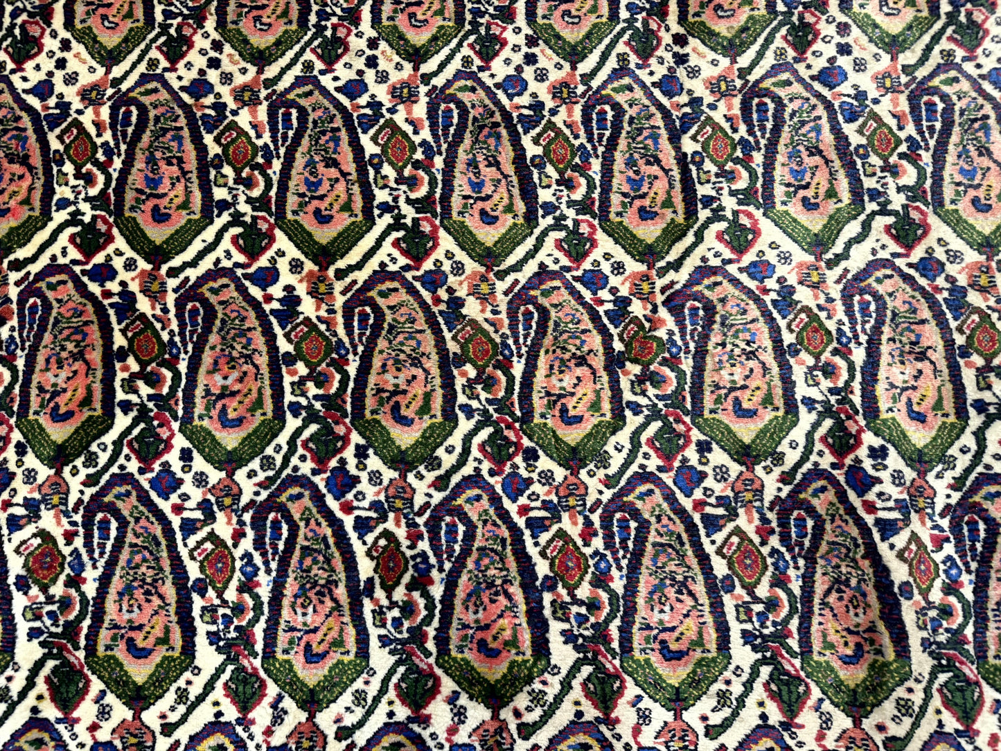 Persian Kurdish Rug 8x11 Boteh Design With Repeated Paisleys And Bird Pictorials Sannadaji Carpet