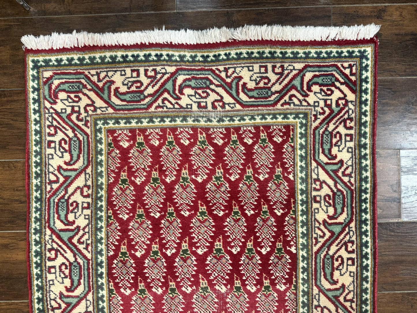 Persian Tabriz Runner Rug 3x16 Wool Hallway Red Cream Paisley Boteh Design