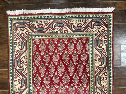 Persian Tabriz Runner Rug 3x16 Wool Hallway Red Cream Paisley Boteh Design