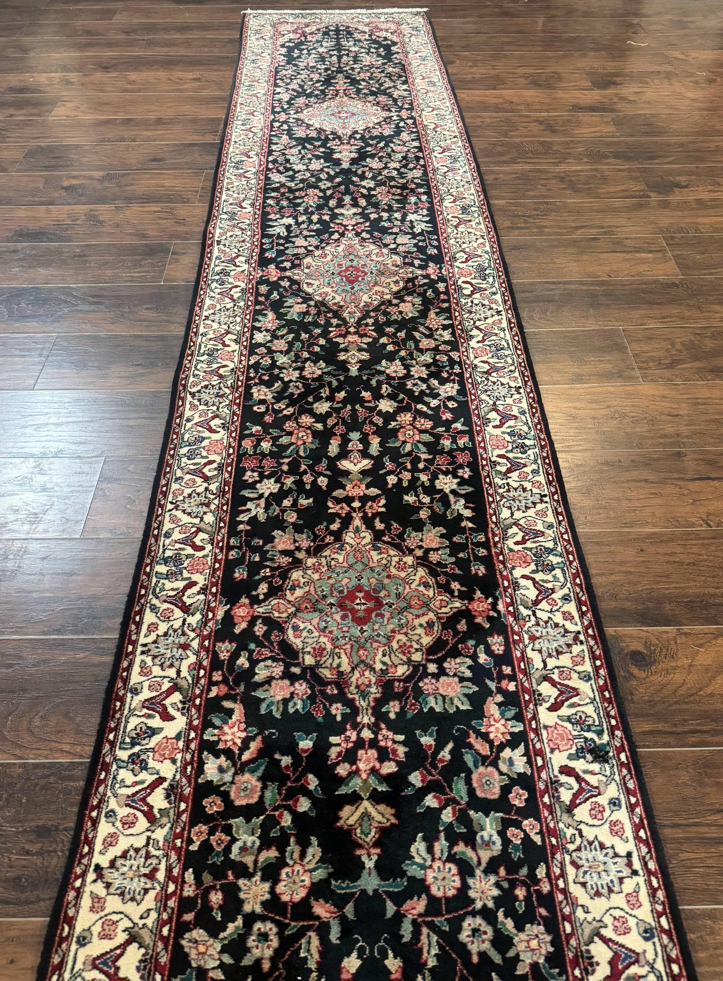 Long Pak Persian Runner Rug 2.6x16 Hand Knotted Wool Floral Vintage
