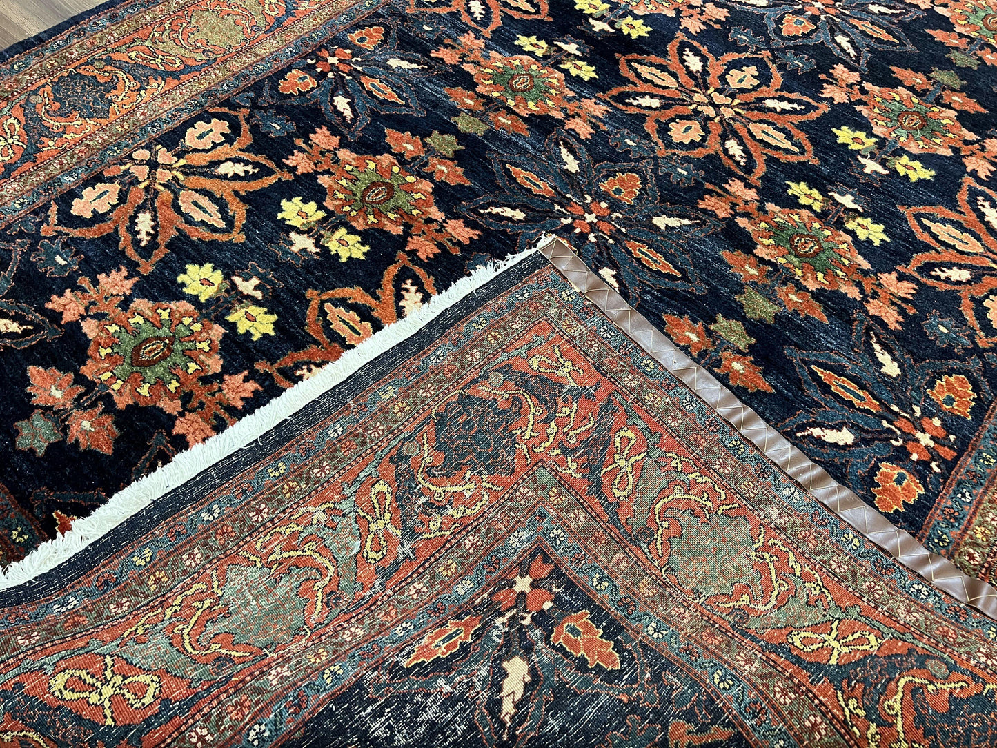 Hand Knotted Persian Bidjar Rug 7x10 Wool Navy Blue Red Floral Pattern