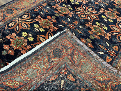 Hand Knotted Persian Bidjar Rug 7x10 Wool Navy Blue Red Floral Pattern
