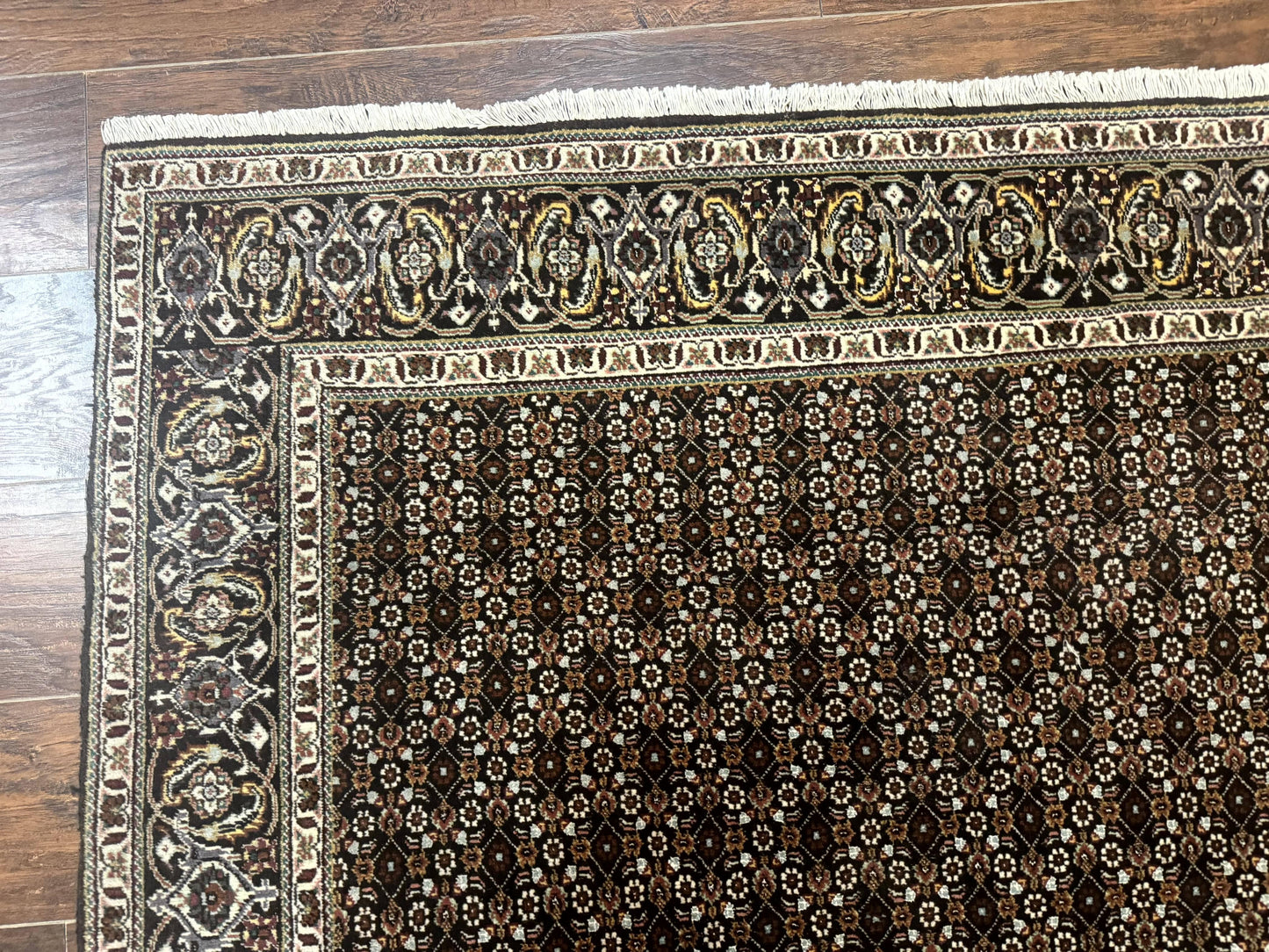 Persian Tabriz Rug 5x7 Black Allover Pattern Handknotted Wool