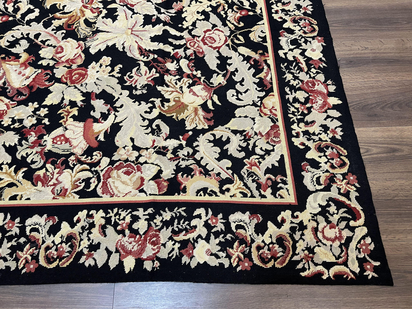 Wool Needlepoint Rug 9x12 William Morris Vintage Handwoven Floral Area Rug
