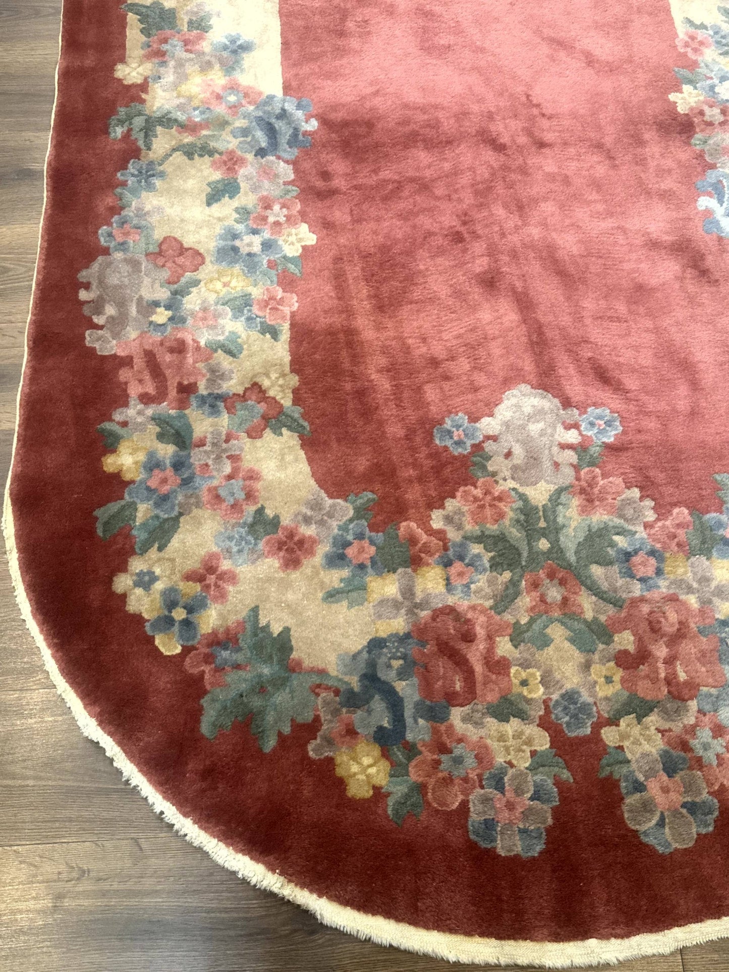 Peking Rug Oval 5x8 Pink Floral Vintage Handwoven Wool Carpet