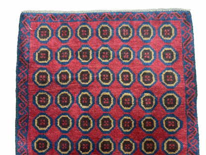 Balouchi Rug Vintage Handmade Tribal Wool Area Rug Afghan Red Beige Blue 3x4ft