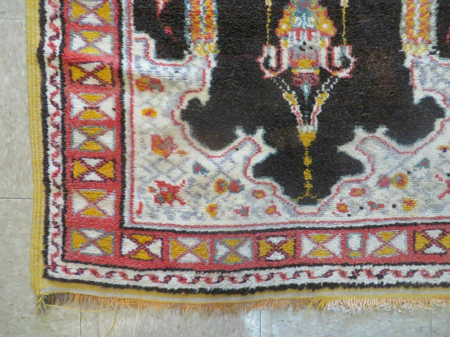 Moroccan Runner Rug 3x7 Hand Knotted Wool Double Mehrab Arches Black And Red Hallway Decor