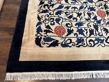 Antique Chinese Peking Rug 10x14 Handmade Wool Art Deco Carpet