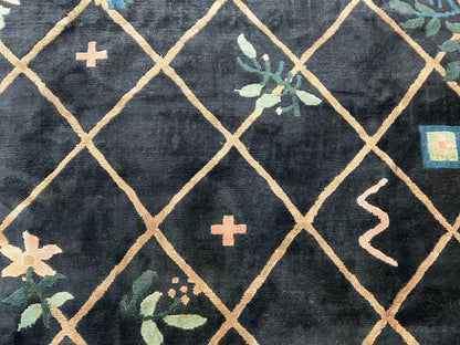 Hand Knotted Tibetan Rug 9x12 Black And Tan Contemporary Nepalese Area Rug