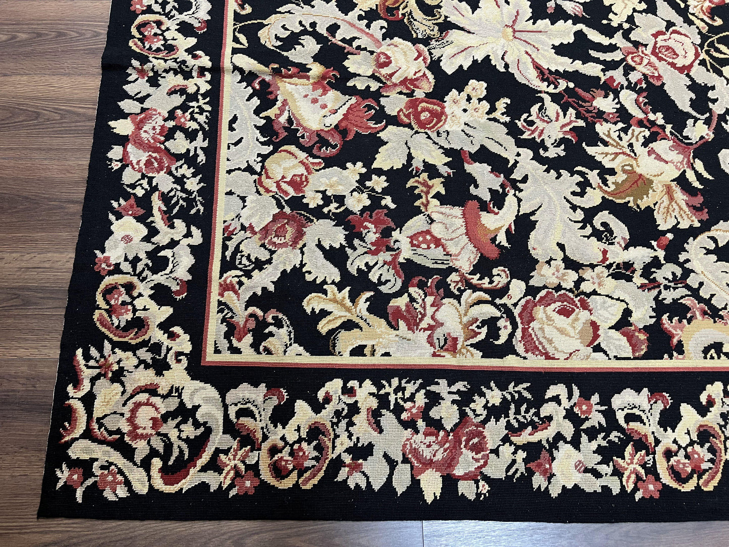 Wool Needlepoint Rug 9x12 William Morris Vintage Handwoven Floral Area Rug