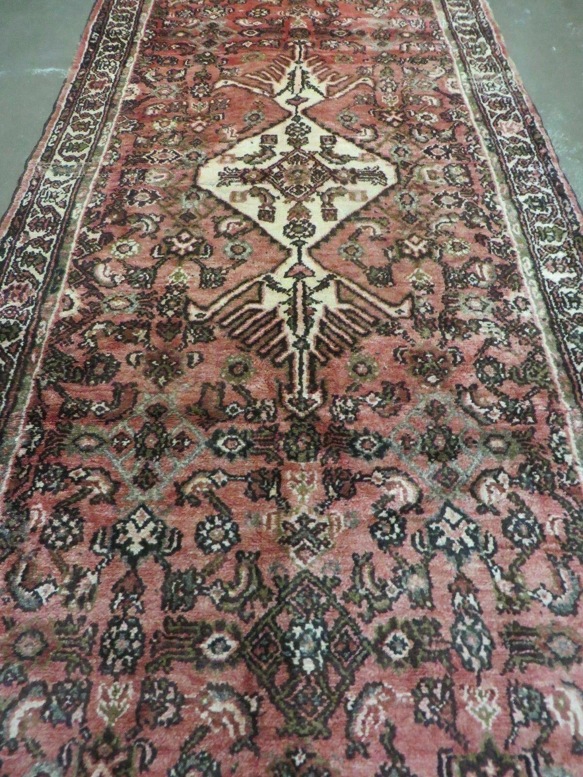 Persian Runner Rug Vintage Red Hand Made 3.8 x 10 Ft Allover Pattern