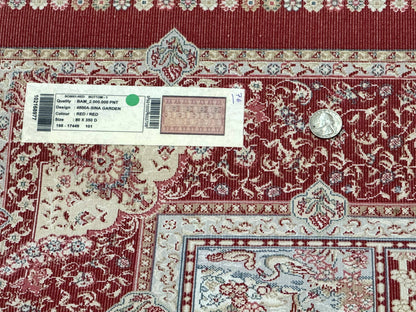 Turkish Silk Runner Rug 2.6 x 11.6 Ft Panel Design Dark Red Ivory Bamboo Silk