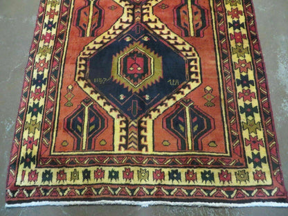 Antique Handmade Turkish Wool Rug 40 X 84 Inch Organic Dyes Vintage 1950s
