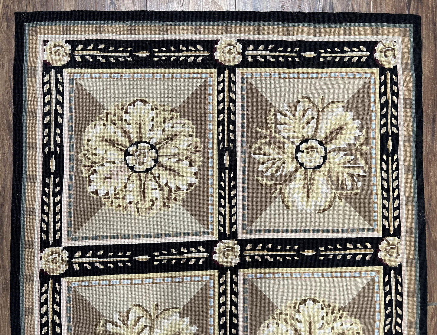 Needlepoint Runner Rug 3x8 Floral English Design Hand Woven Wool