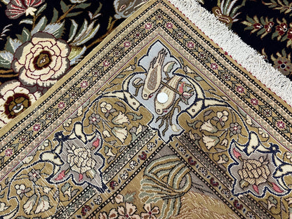 Persian Qum Pictorial Rug With Layla Majnun Birds In Garden Scene 4.8 By 6.5