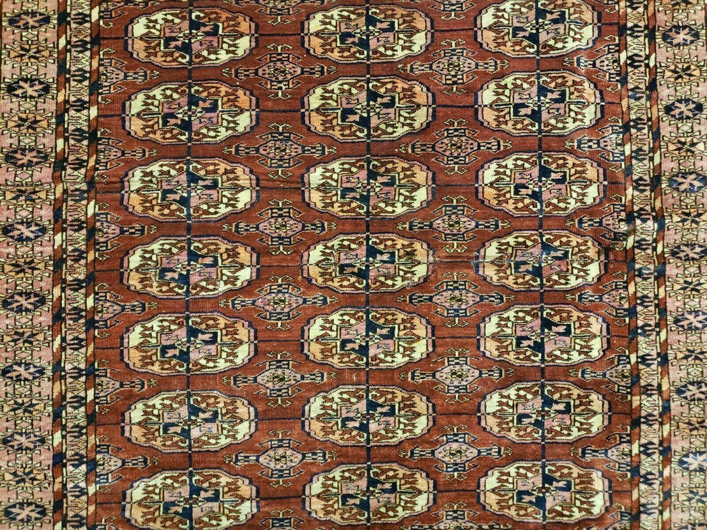 Antique Turkoman Bokhara Rug Balouch Handwoven Wool 47x46 Brick Red