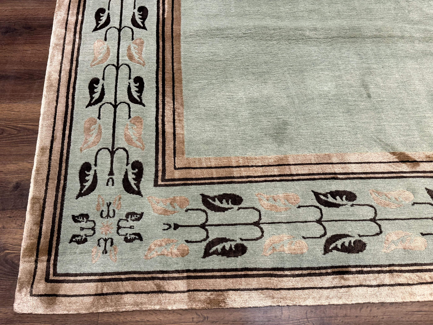 Palace Size Nepali Rug 9x18 Light Mint Green Open Field Wool Hand Knotted Modern Contemporary