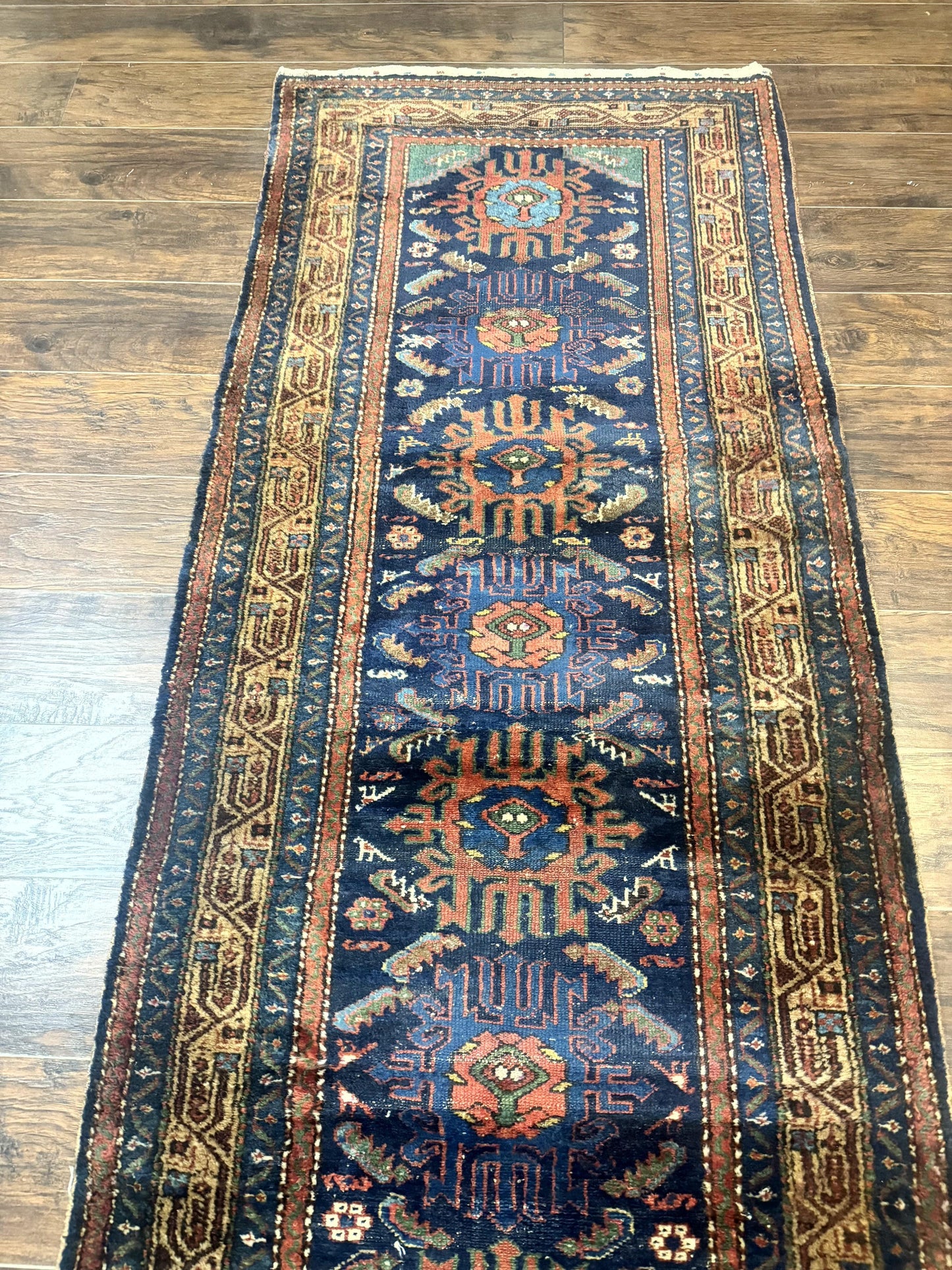 Antique Persian Runner Rug Sarab 3x17 Blue Handmade Wool Hallway Carpet