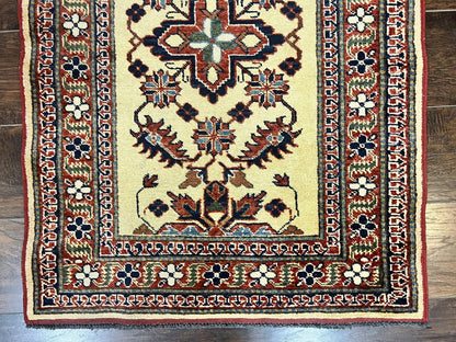 Afghan Heriz Runner Rug Vintage Hand Knotted Wool Cream Hallway Carpet 12ft