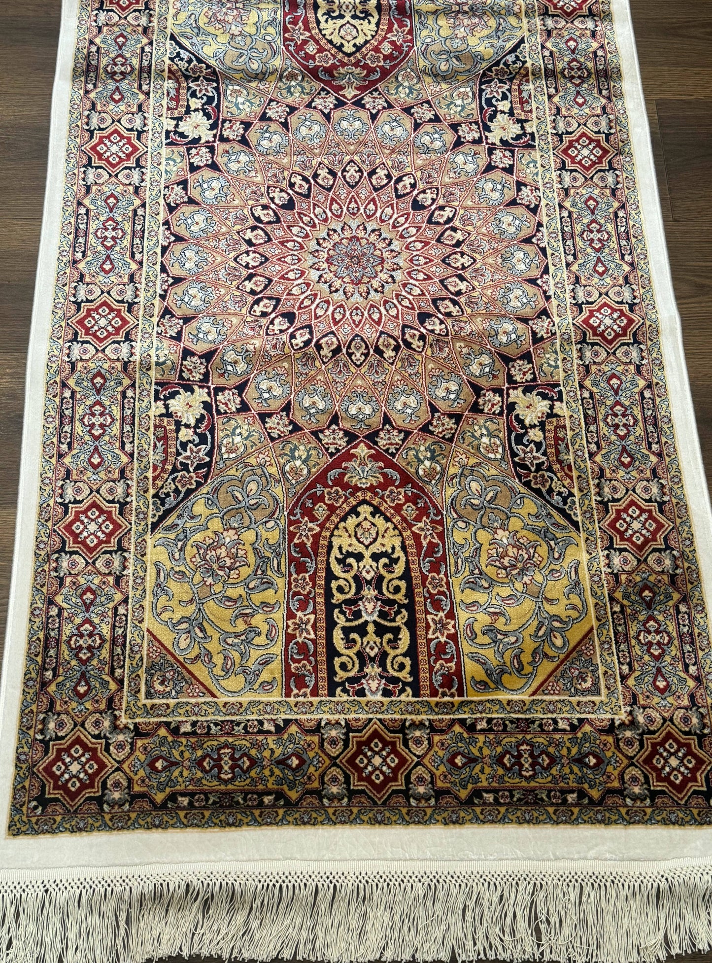 Turkish Silk Runner Rug 2.6x10 Dome Design Hereke Bamboo Silk Classic Runner