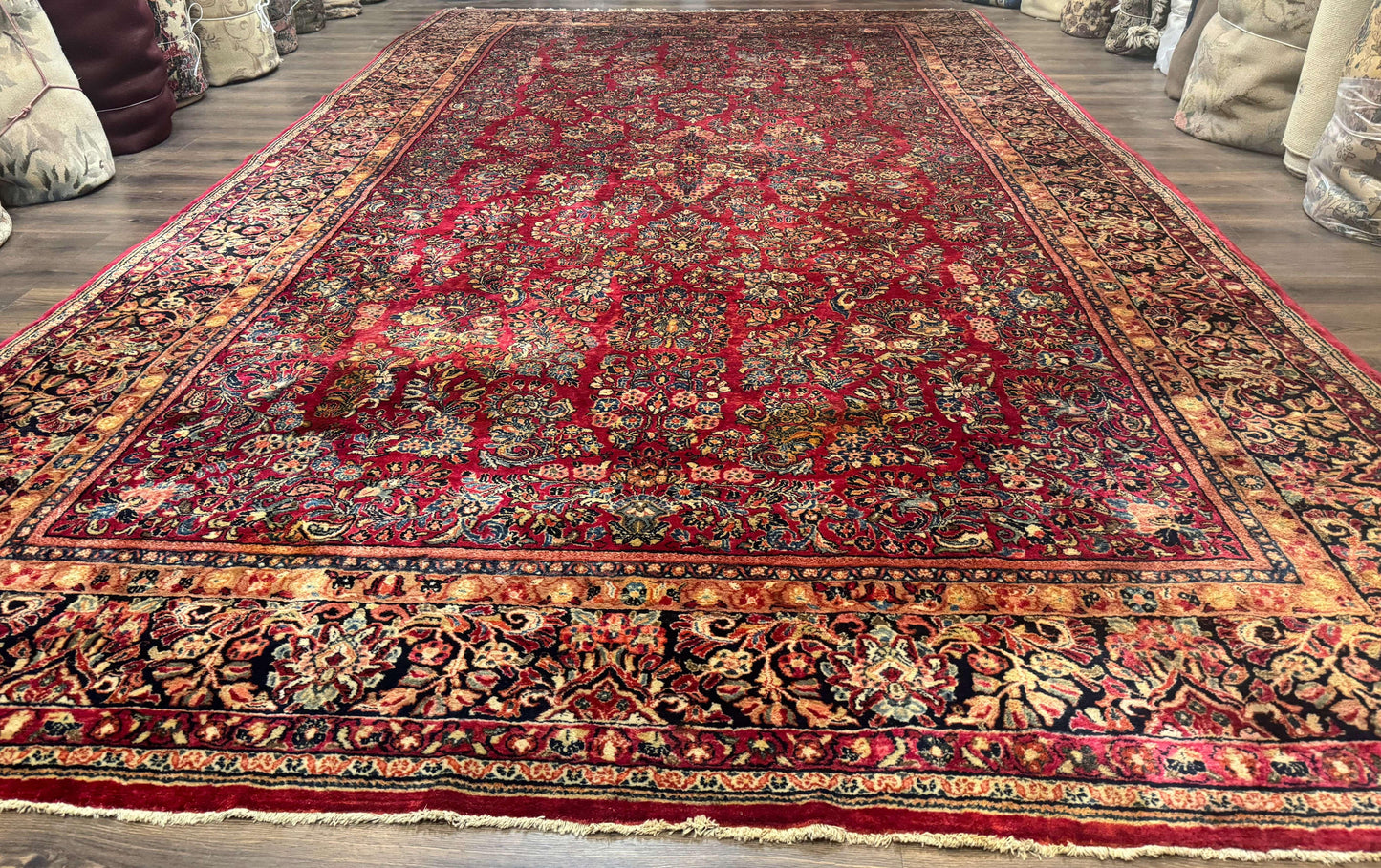 Persian Sarouk Rug 10x18 Extra Large Antique Wool Carpet Red Floral Handmade