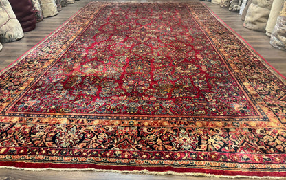 Persian Sarouk Rug 10x18 Extra Large Antique Wool Carpet Red Floral Handmade