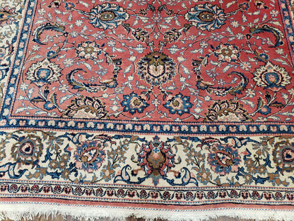 Persian Kashan Rug Semi Antique Hand Knotted Wool Red And Cream 4 Ft 8 In By 6 Ft 6 In