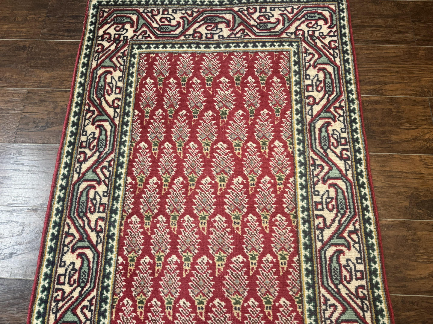 Persian Tabriz Runner Rug 3x16 Wool Hallway Red Cream Paisley Boteh Design