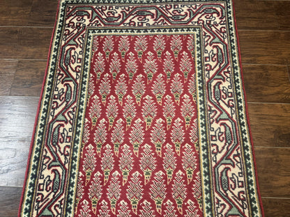 Persian Tabriz Runner Rug 3x16 Wool Hallway Red Cream Paisley Boteh Design