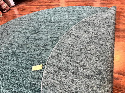 Round Indian Wool Rug Hand Knotted Teal Vintage Home Decor