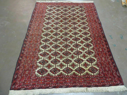 Turkoman Bokhara Wool Rug Handmade 4x6 Pakistan Fine Knot Wool