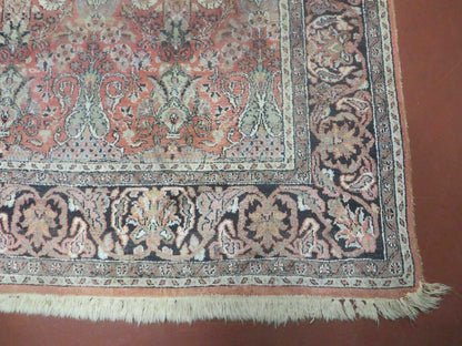 Vintage Indian Silk Rug Kashmir Handmade 6x6 Square Carpet