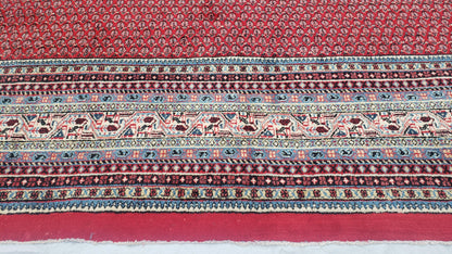 Persian Sarouk Rug Hand Knotted Wool Paisley Boteh Design Red Beige 9x13 Semi Antique