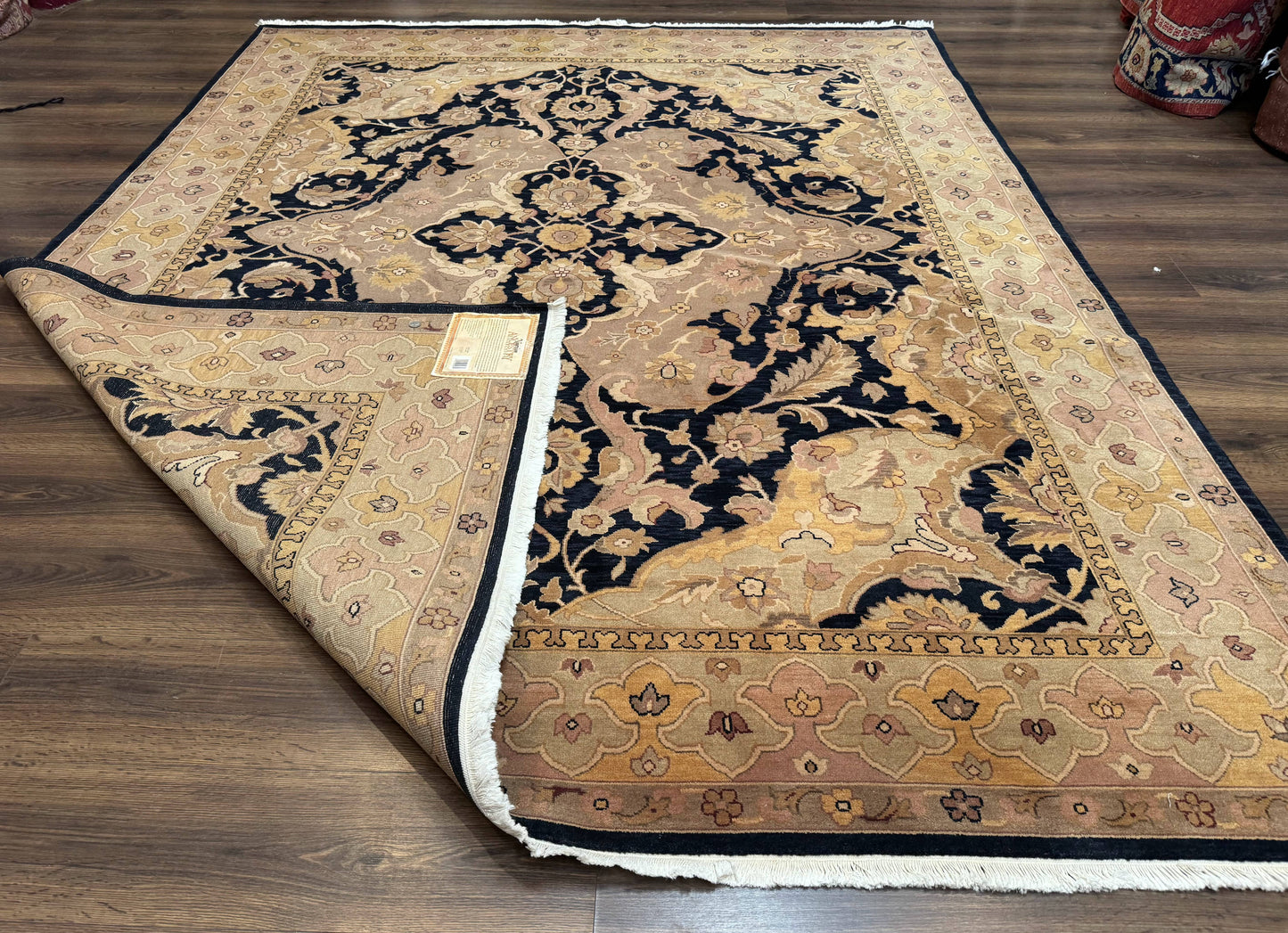 Handmade Wool Rug 8x10 Traditional Oriental Black and Beige Nourison