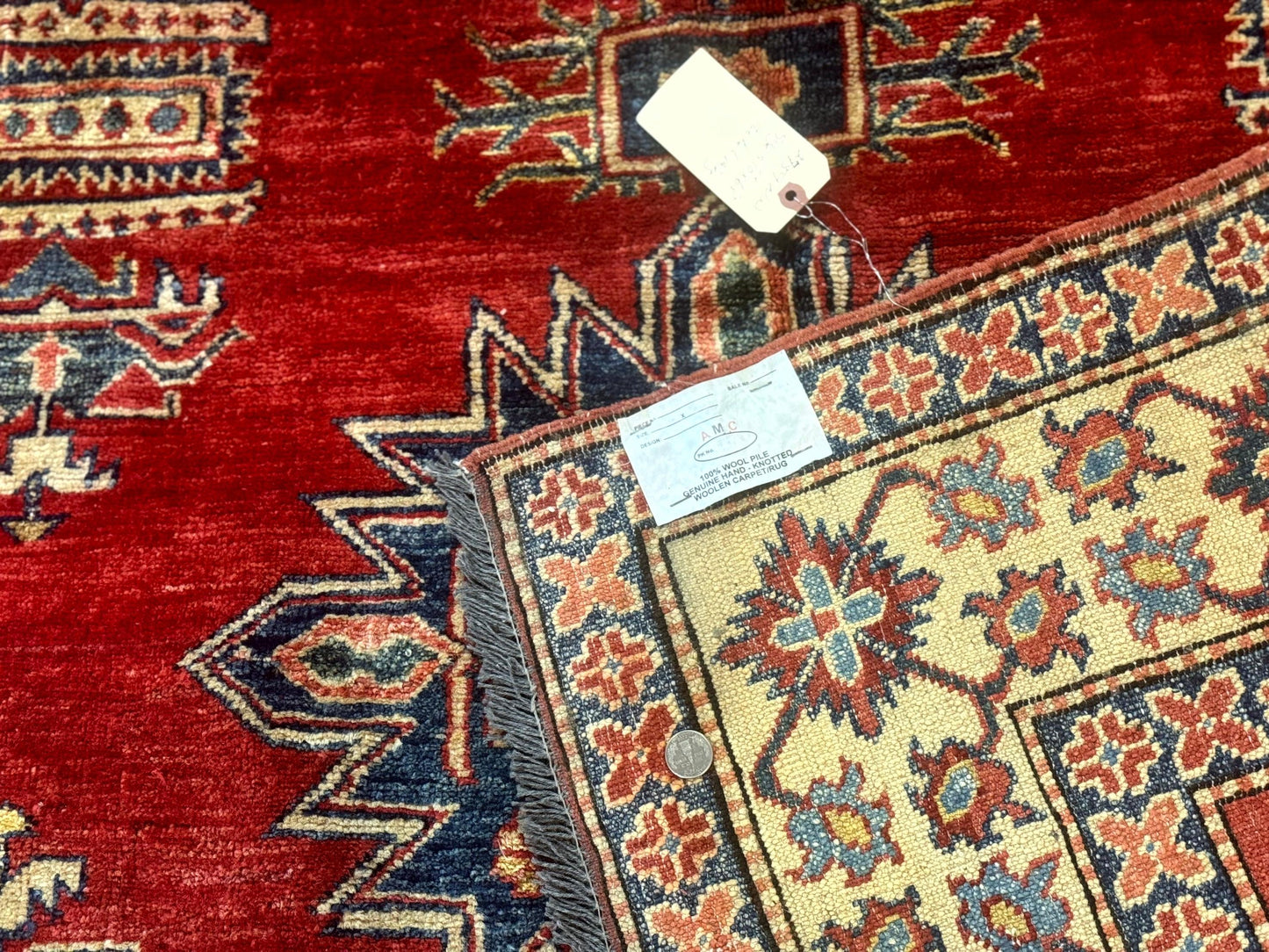 Turkish Rug Square 6x6 Handmade Azerbaijani Wool Geometric Carpet