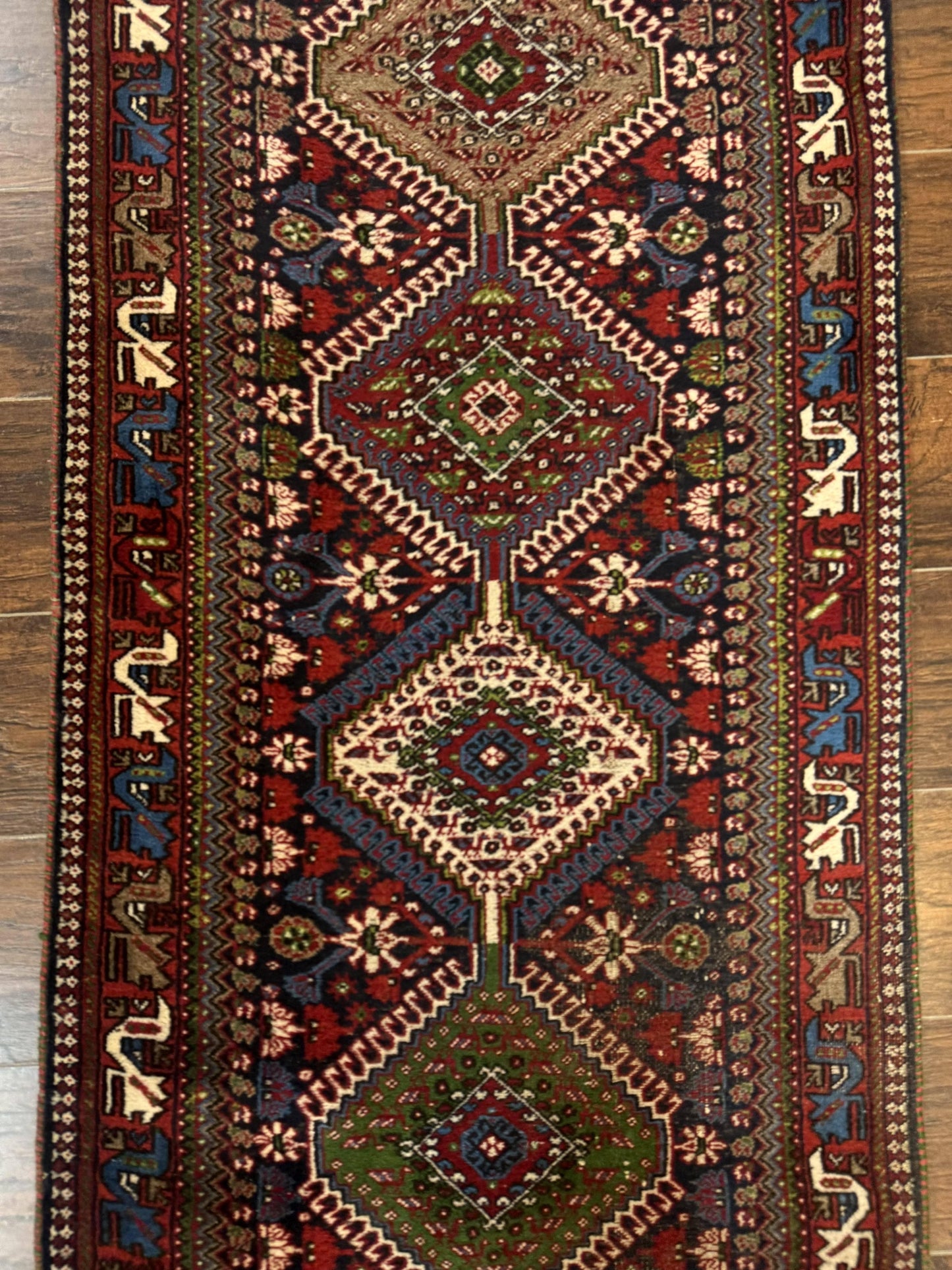 Persian Tribal Runner Rug Hand Knotted Wool Navy Blue Hallway Carpet Antique Shiraz Design