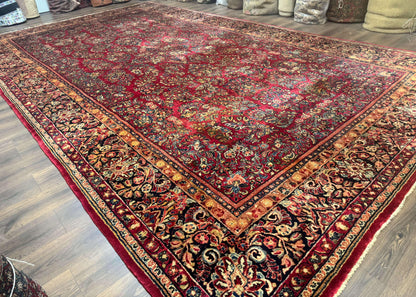 Persian Sarouk Rug 10x18 Extra Large Antique Wool Carpet Red Floral Handmade