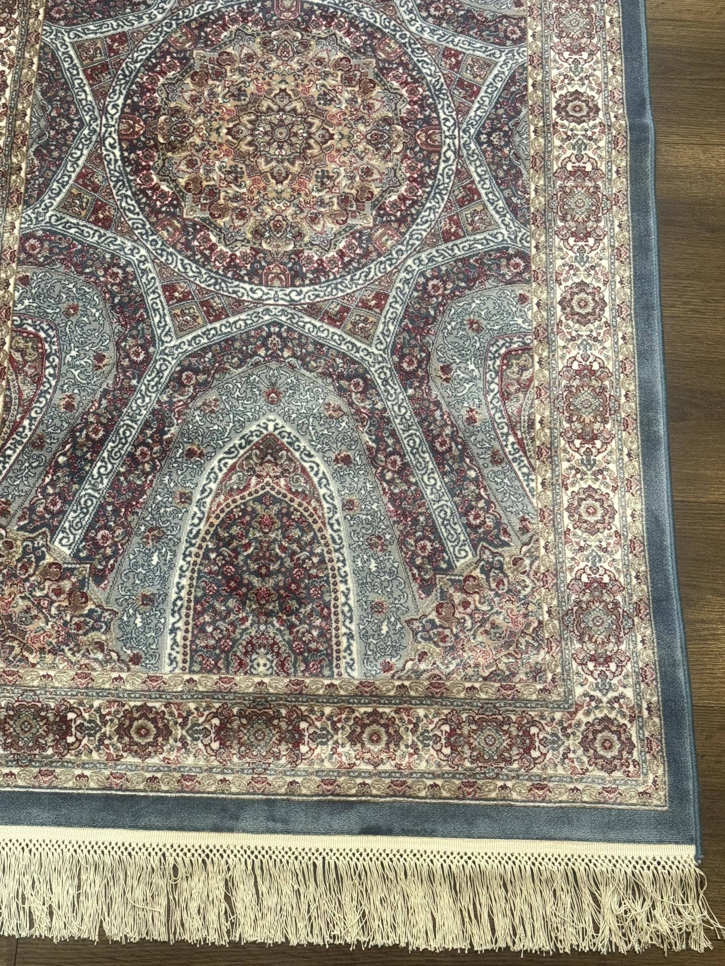 Turkish Silk Runner Rug 2.6 By 10 Feet Bamboo Silk Hereke Contemporary Light Blue