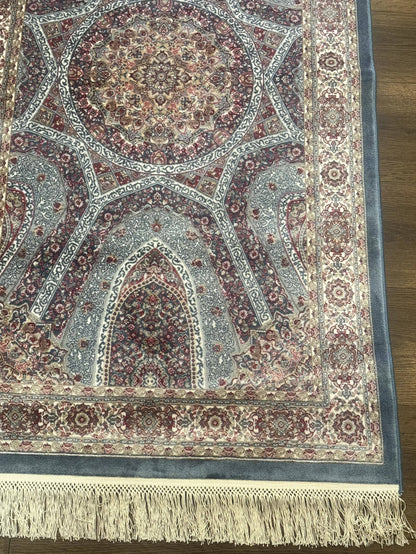 Turkish Silk Runner Rug 2.6 By 10 Feet Bamboo Silk Hereke Contemporary Light Blue