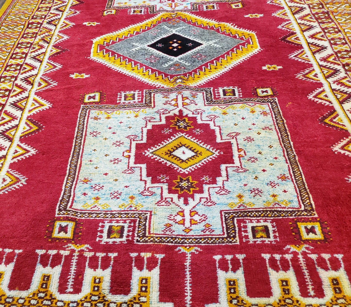 Vintage Moroccan Rug 6x10 Hand Knotted Wool Boho Carpet With Medallions