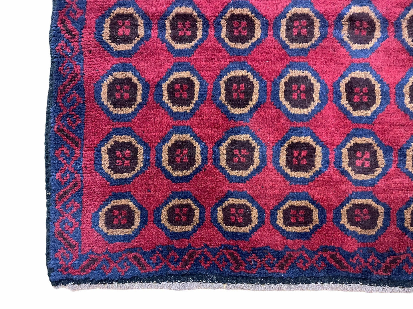 Balouchi Rug Vintage Handmade Tribal Wool Area Rug Afghan Red Beige Blue 3x4ft