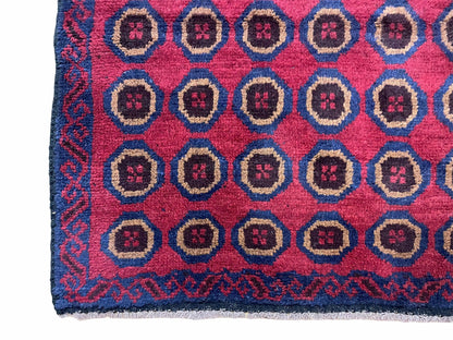 Balouchi Rug Vintage Handmade Tribal Wool Area Rug Afghan Red Beige Blue 3x4ft